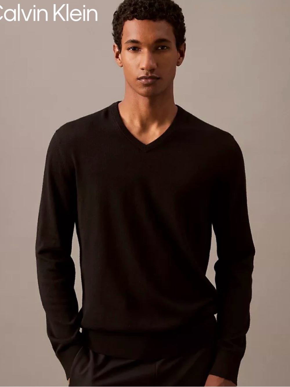 Calvin Klein Men’s 100% Extra Fine Merino Wool V-Neck Sweater Charcoal Gray